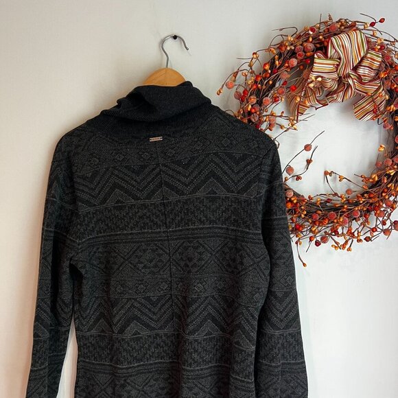 prAna South Rock Sweater Midi Length Dress Size LARGE in Charcoal Intarsia Wool - Picture 6 of 10